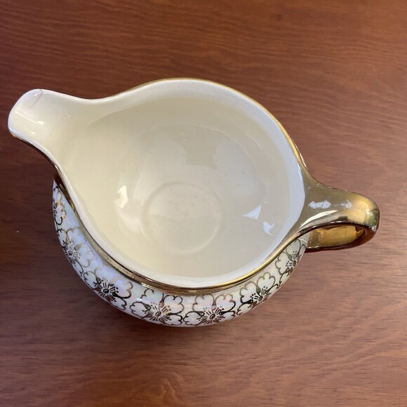 Eggshell Nautilus Cream Sugar Bowl W Lid Floral USA K47N6 F62N5 - Picture 10 of 16